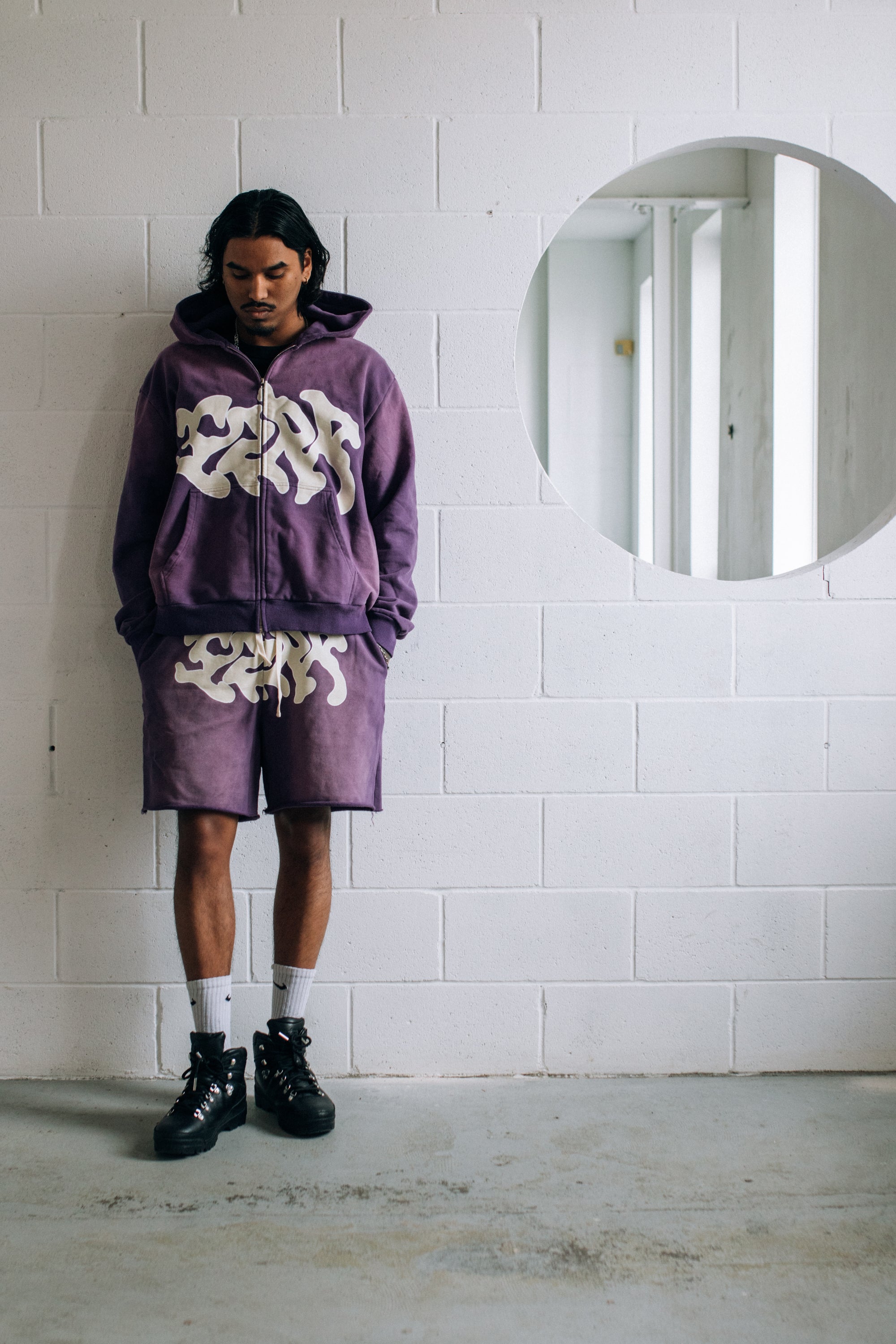 Grape Script Zip Up Hoodie