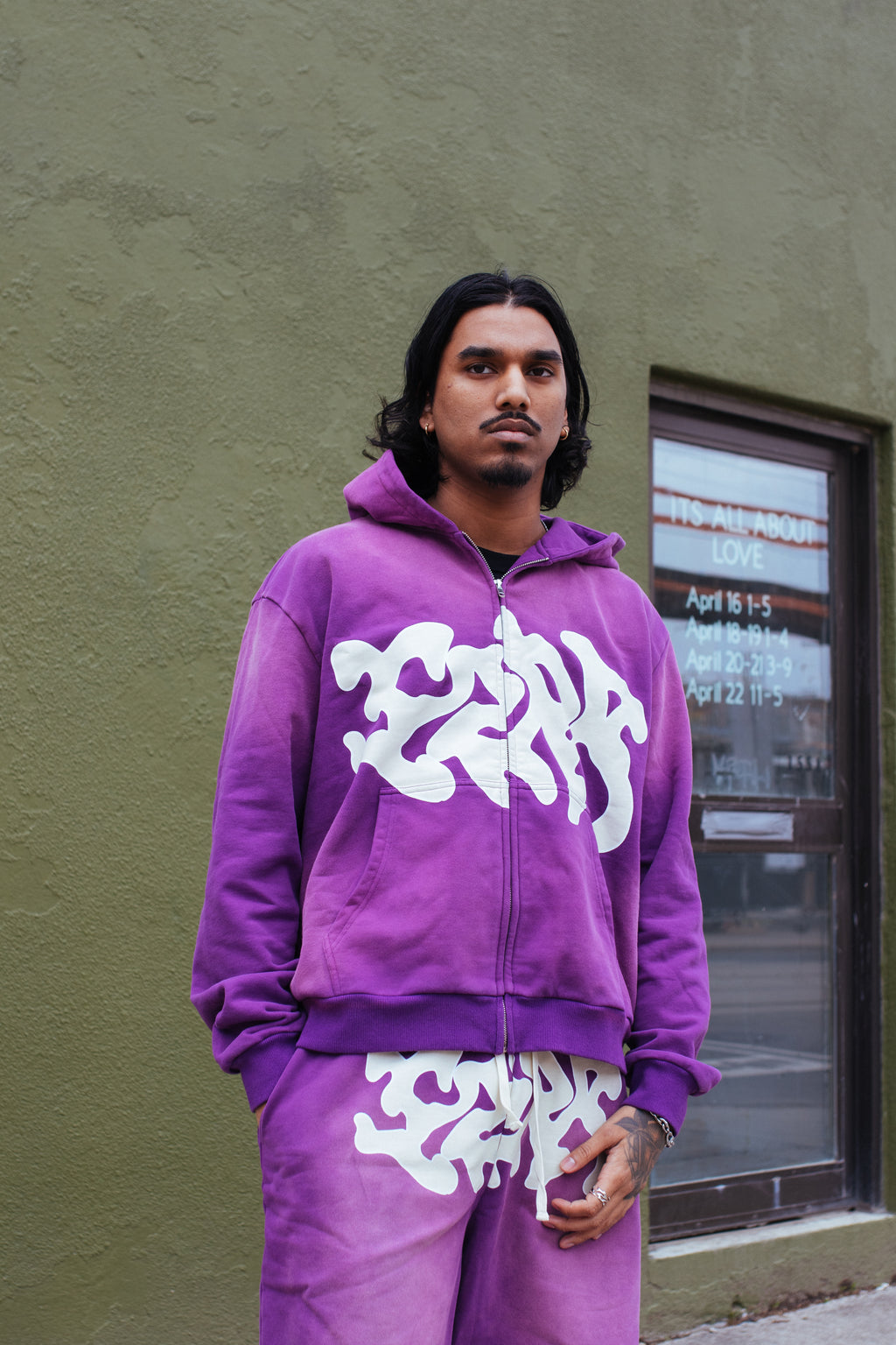 Grape Script Zip Up Hoodie