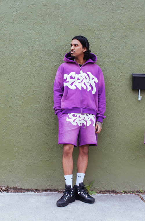 Grape Script Zip Up Hoodie